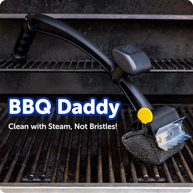 Scrub Daddy BBQ Daddy Grill Brush for Outdoor Grill - Bristle Free Grill Brush with Steel Grill Scraper + Scrub Brush - Temperature Controlled Scrubbing Power for Grill Cleaning (1 Count)