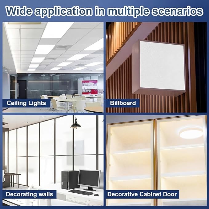Pushglossy 6 Pack 22.5" x 46.5" x 0.08" Frosted Fluorescent Light Diffuser Panels, Translucent Polystyrene Sheet Replacement for 2x4ft Drop Ceiling Lights for Classroom Office Home