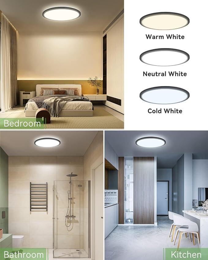 zemty 8Pack 12 Inch LED Ceiling Light Flush Mount, 24W 3200Lumens 5 CCT Adjustable (3000K-6500K), Round Bright Light Fixture for Bedroom Kitchen Bathroom Hallway Closet