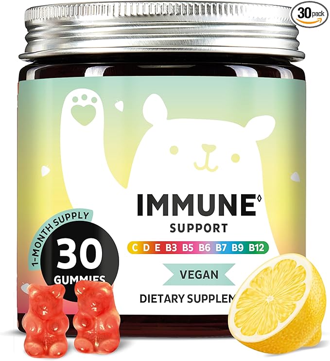 Bears with Benefits Gommes Soutien Immunitaire – Vitamines C, D, B6 et B12 – Stimulant Immunitaire Quotidien – Végétalien, Arômes Naturels (30 Gommes)