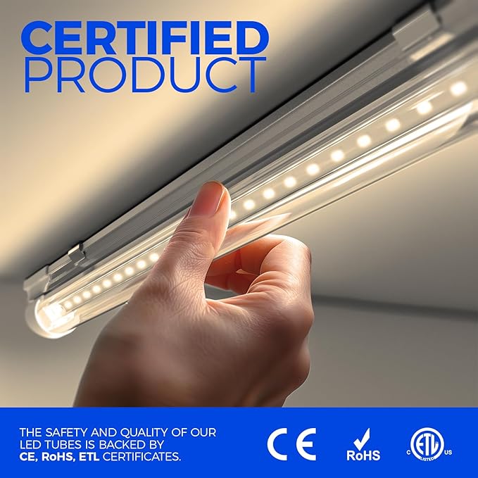 Barrina LED Shop Light 2FT, 20W 3000LM 3000K, Clear Cover Linkable Tube Lights, V Shape Integrated T8 LED Lighting, Ceiling Lights for Garage, Warehouse, Workshop, ETL Listed, 2 Packs
