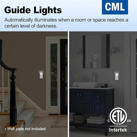 CML 10 Pack Single Pole Illuminated Light Switch with Cool White LED Nightlight, Decorator Paddle Rocker Wall Lighted Switch, Automatic On/Off Sensor, 15A 120V, ETL Listed, White