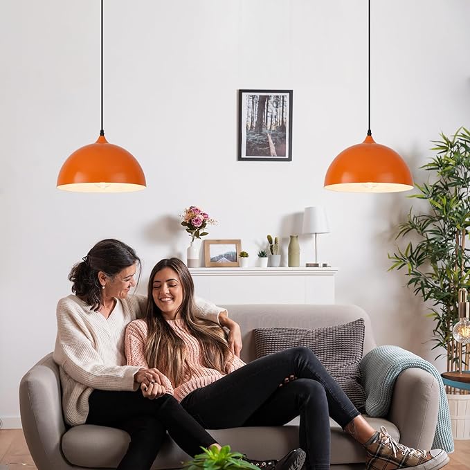 Orange Plug in Pendant Light 2 Packs 11.8inch, Modern Pendant Light, Kitchen Pendant Lights, Pendant Lights Kitchen Island, Hanging Lights with Plug in Cord 14.7 ft