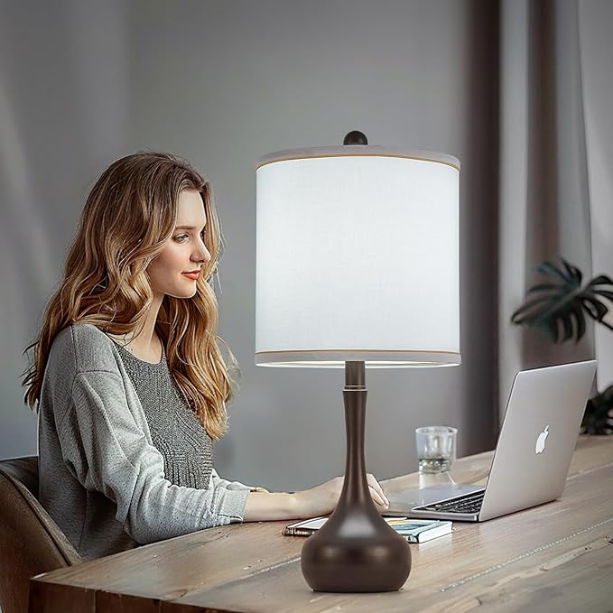 23" Farmhouse Table Lamp Set of 2, Brown Metal Modern Bedside Lamps for Living Room, 3 Color Temperature Rustic Table Lamps for Bedroom, Night Stands, Dorm,Office, Home Décor (Bulb Included)