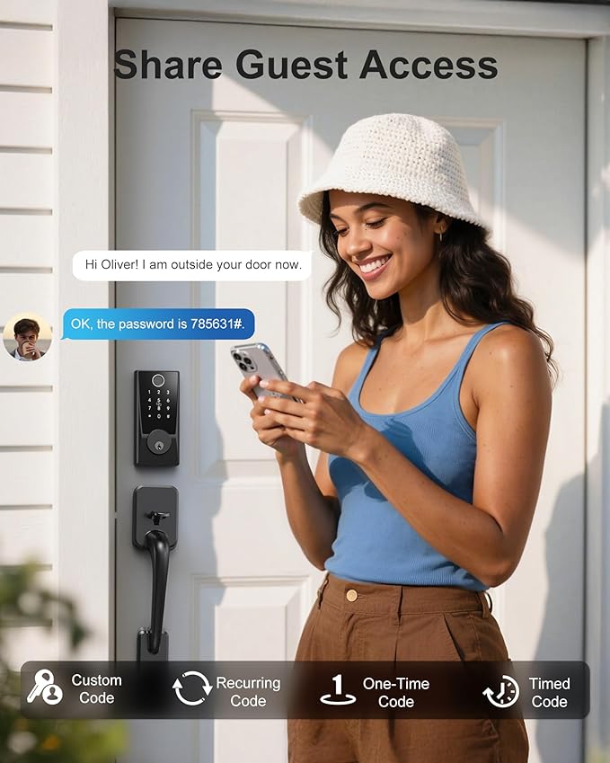 WiFi Smart Lock for Front Door, Built-in WiFi Deadbolt with Fingerprint & Keypad, Remote Unlock, Temporary Guest Codes, Auto Lock, Alexa Compatible, No Hub Required