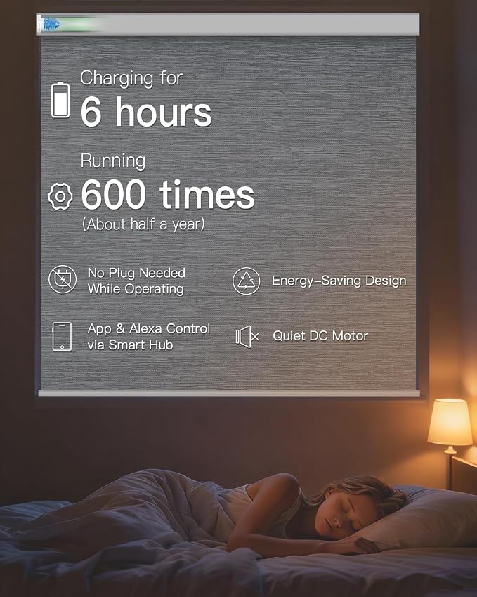 Tokblind Motorized Roller Shade with Remote Control, Blackout Electric Shade for Windows Compatible with Alexa Google via Hub, Rechargeable Smart Window Blind for Home Office (Texture Grey)