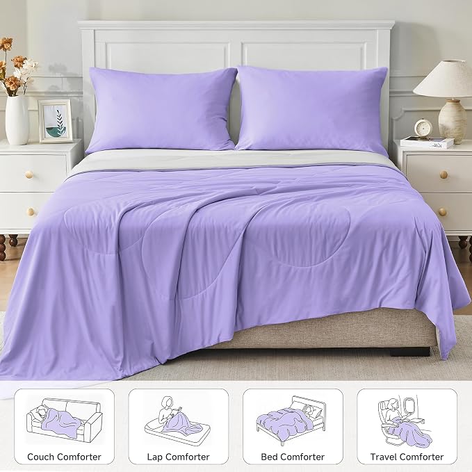 HOMFINE Cooling Comforter Queen Size, Purple Summer Cooling Blanket for Hot Sleepers and Night Sweats, Japanese Double-Sided Cold Tech Fabric Q-Max 0.45, Soft Breathable Silky Smooth Lightweight