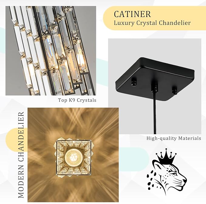 CATINER Black Crystal Pendant Lights 3 Pack, Mini Hanging Pendant Lighting Fixture with Adjustable Cord, Modern Kitchen Island Pendant Lights for Dining Room, Bedroom, Hallway, E26 Base