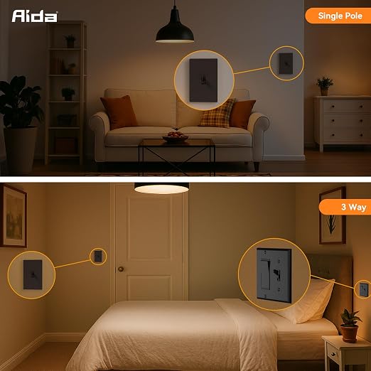 AIDA Digital Toggle Dimmer Switch for Dimmable LED, CFL & Incandescent Bulbs, Single Pole/3-Way, Screwless Wall Plate Included, UL Listed, No Neutral Wire Needed, Black, (10 Pack)