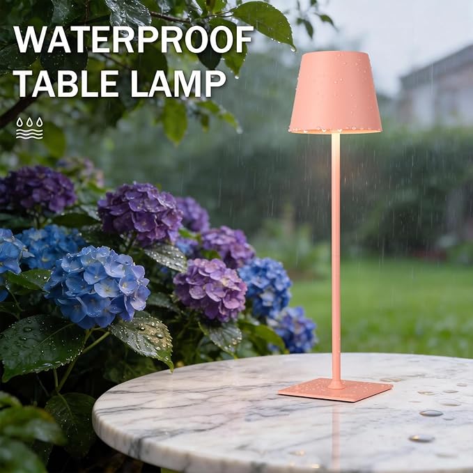 Kakanuo Pink Cordless Rechargeable Table Lamp, 2 Pack Portable Desk Lamp with 5000mAh Battery, Touch Control Stepless Dimming, Wireless Night Light for Dining, Outdoor Camping, Coffee Shop