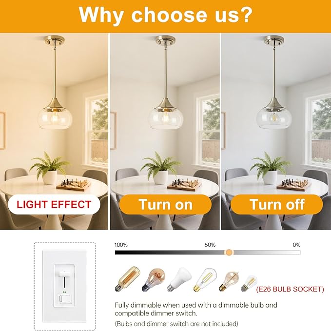 2 Pack Modern Pendant Lights Kitchen Island, Brushed Nickel Pendant Light Fixtures with 8.5" Clear Glass Shade, Industrial Hanging Pendant Lights Fixture for Kitchen Island Dining Room Entryway