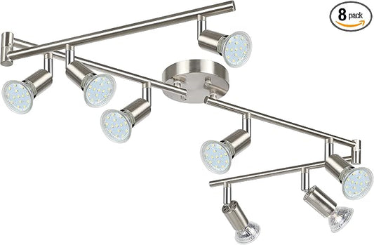 Unicozin LED Track Lighting Kit, 54.13'' Matt Nickel 8 Way Ceiling Spot Lighting, Flexibly Rotatable Light Head, Modern Track Light Included 8 x LED GU10 Bulb (4W, Daylight White, 400LM)