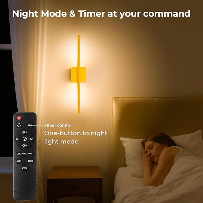 GvvooHome Battery Operated Wall Sconce Detachable 360°Rotate, Wireless Wall Lamp 3000-6500K Dimmable, 10000mAh Rechargeable Wall Light for Bedroom, Living Room，28.3" Black Gold 4 Pack