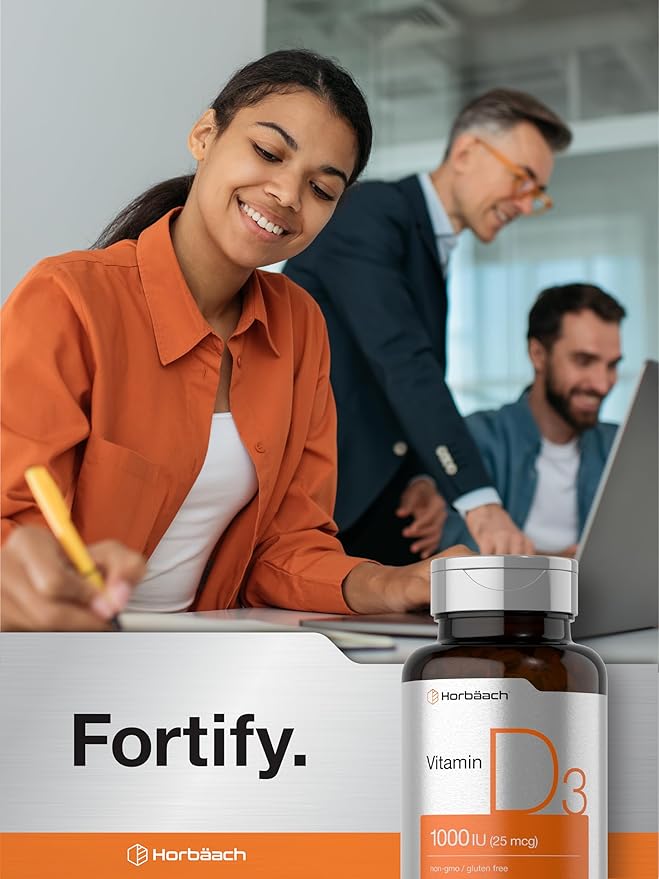 Horbäach Vitamine D3 1000 UI (25 mcg) Gélules | 180 unités | Formule à haute puissance | Complément sans OGM et sans gluten