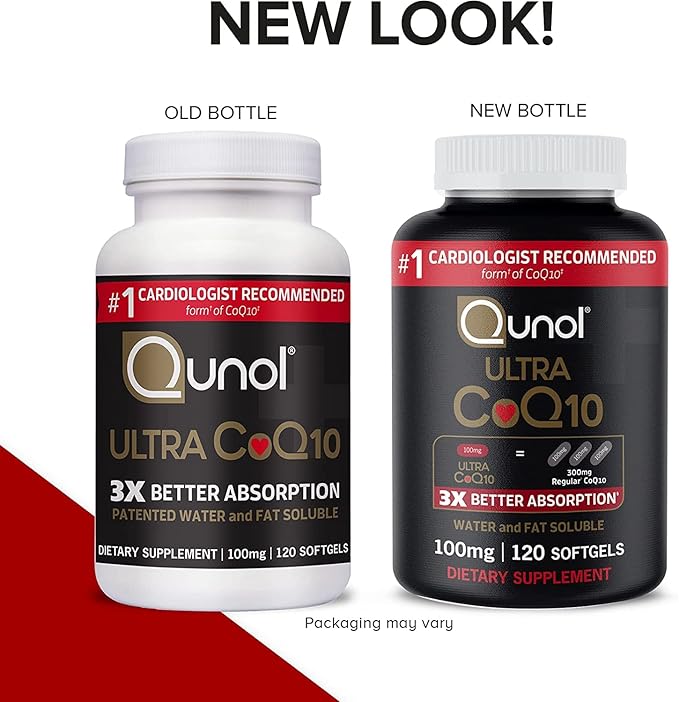 Qunol Ultra CoQ10 100mg, 3x Better Absorption, Patented Water and Fat Soluble Natural Supplement Form of Coenzyme Q10, Antioxidant for Heart Health, 120 Count Softgels