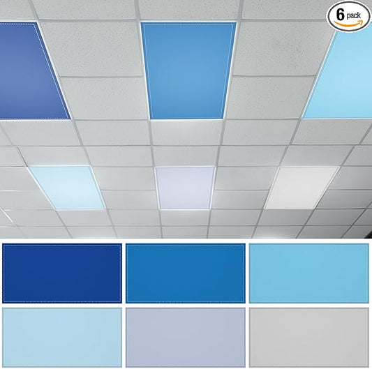 QOUBAI 6PCS Fluorescent Light Covers, 4x2 Feet Magnetic Light Cover Fluorescent Lights Shade Panel Positive Inspirational Ceiling Lights Filters for Office Classroom Home Drop Ceiling Blue