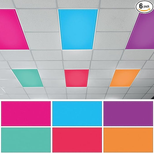 QOUBAI 6PCS Fluorescent Light Covers, 4x2 Feet Magnetic Light Cover Fluorescent Lights Shade Panel Positive Inspirational Ceiling Lights Filters for Office Classroom Home Drop Ceiling Rainbow