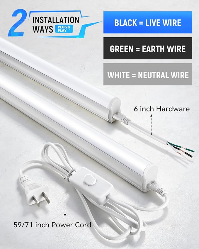 (8 Pack) Upgraded 4FT T5 LED Integrated Fixture, 6500K,20W,2300LM(Super Bright White) Linkable LED Shop Light,Garage Ceiling and Cabinet Light,Strip Light,Corded Electric with ON/Off Switch