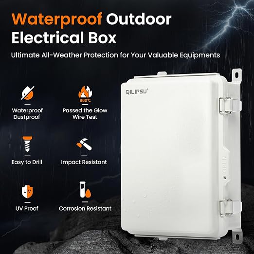 QILIPSU UL94-V0 Outdoor Electrical Box 13.8"x9.9"x5.9" Waterproof Junction Box Weatherproof PC/ABS Alloy Plastic IP66 Project Electric Enclosure Grey Hinged Door