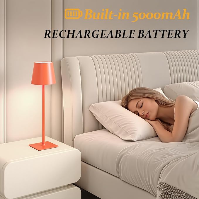 CHLORANTHUS 2 Pack Cordless Table Lamps, 3 Colors Stepless Dimming, 5000mAh Rechargeable Battery LED Desk Lamp for Bedroom/Couple Dinner/Desk/Cafe/Dining Room/Terrace