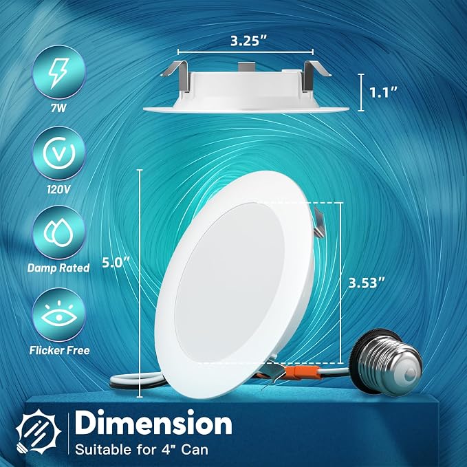 FREELICHT 48 Pack 4 Inch Retrofit LED Recessed Lighting, Selectable 2700K/3000K/4000K/5000K/6000K, Dimmable Flat LED Can Lights, 7W=60W, 700LM, IC & Damp Rated, ETL & FCC, White