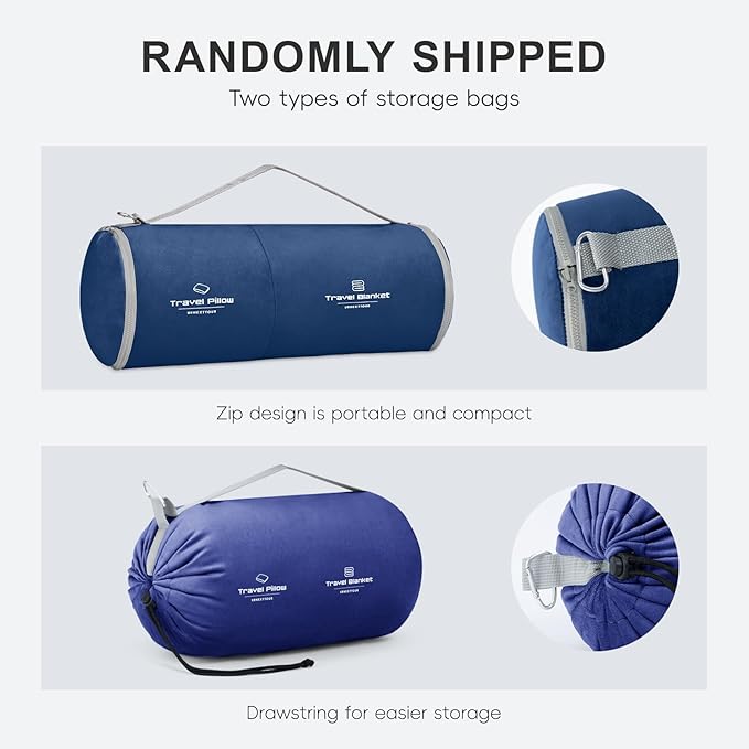 urnexttour Travel Pillow and Blanket Set Neck Pillows Travel Essentials with Sleep Mask for Airplane Car Memory Foam Blue