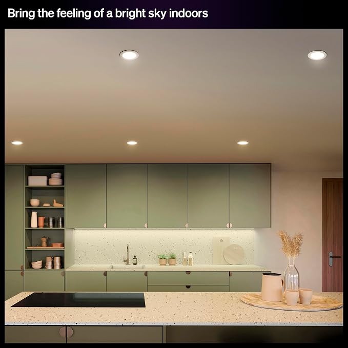 Philips Hue Slim Downlight, Recessed LED Ceiling Light 1-Pack, 1200 lm, 6-inch, Canless Design, Full-Spectrum Daylight 1000K-20000K, Ultra-Low Dimming, Precise Color, Smart Lighting, White