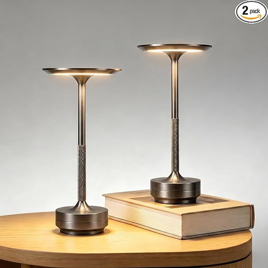 Rechargeable Cordless Table Lamp Set of 2, Portable Battery Operated LED Table Light, 3 Color Stepless Dimming with Touch Sensor & Memory Function for Outdoor Camping Patio café Restaurant Bars,Silver