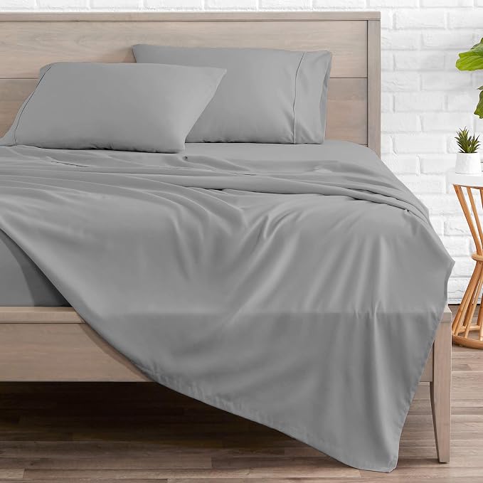 Bare Home California King Sheet Set - 1800 Ultra-Soft Microfiber Cal King Bed Sheets - Double Brushed - Deep Pockets - Easy Fit - 4 Piece Set - Bed Sheets (California King, Light Grey)