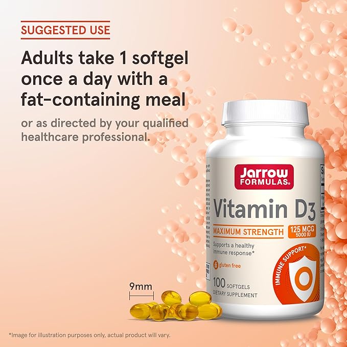 Jarrow Formulas ビタミンD3 125mcg (5000 IU) - 100回分 (ソフトジェル) - 骨の健康、免疫サポート、カルシウム代謝サポート - ビタミンDサプリメント - D3ビタミン - 5000 IU ビタミンD (12個パック)