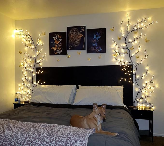 LKGOOD Vines for Home Decor with Remote Control On/Off Timmer Dim,7.5Ft Christmas Decorations Artificial Tree Branches with 144 LEDs Enchanted Willow Vine for Indoor Walls Bedroom Décor(1PCS)