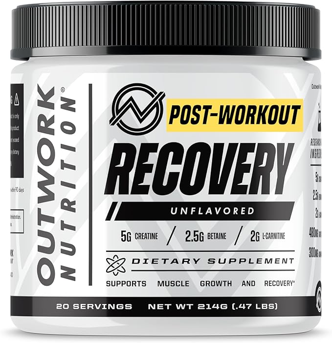 Outwork Nutrition Post Workout Recovery Powder - Creatine Monohydrate, KSM-66 Ashwagandha & Tart Cherry - Speeds Recovery, Eases Soreness - Creatine Powder for Men & Women, Unflavored, 240 Gr