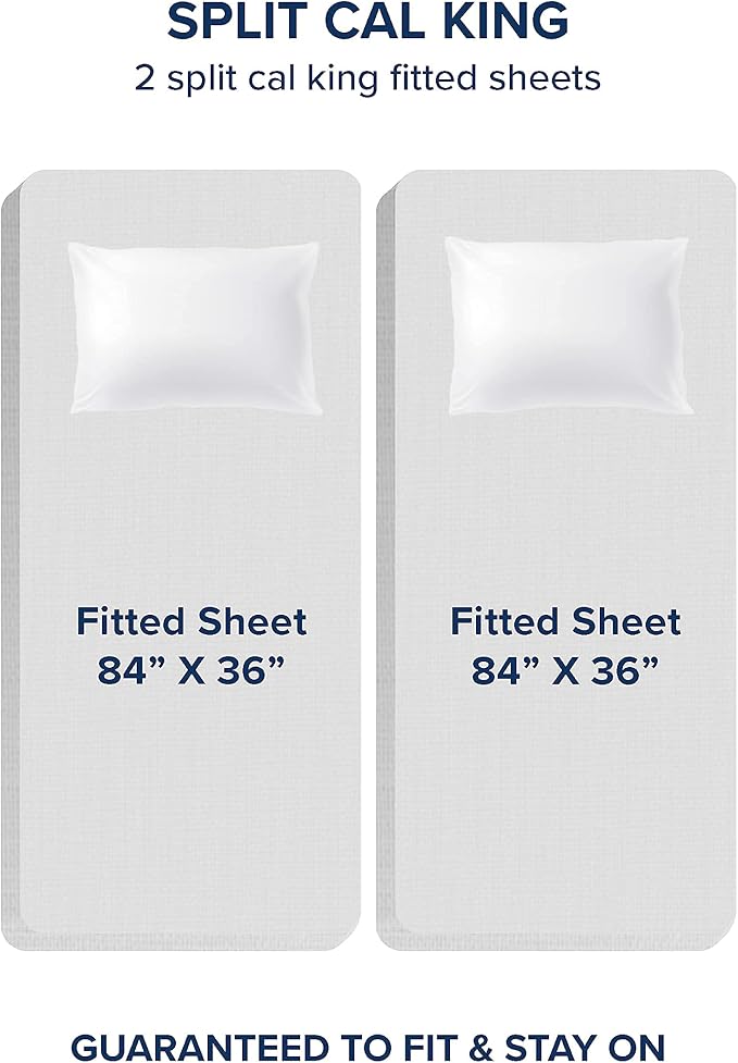 Bare Home Split California King Sheet Set - 1800 Ultra-Soft Microfiber Bed Sheets - Double Brushed - Deep Pockets - Easy Fit - 5 Piece Set - Bed Sheets (Split Cal King, White)