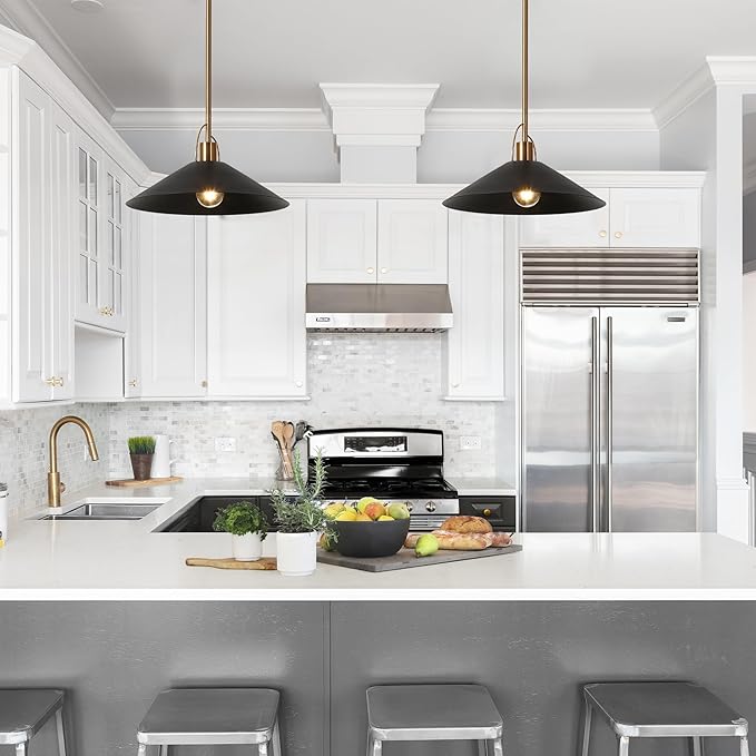 KSANA Pendant Lights Kitchen Island, 13.8-Inch Gold and Black Pendant Light Fixtures, Modern Large Kitchen Pendant Lighting Over Island