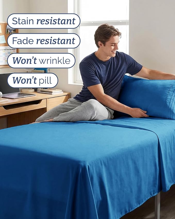 Twin XL 4 Piece Sheet Set - Comfy Breathable & Cooling - Ultra Soft Hotel Luxury Bedding Set w/ 8-16 Inch Deep Pockets - 1 Flat & 1 Fitted Sheet & 2 Pillowcases - Wrinkle Free & Easy Care - Royal Blue
