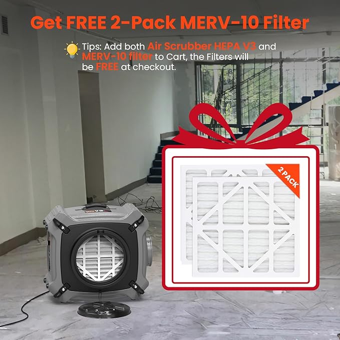 Abestorm Air Scrubber with MERV-10 Filter, HEPA/Activated Carbon Filter for Commercial/Industrial Use, Stackable Negative Air Cleaner Machine with 3 Stage Filtration, V3