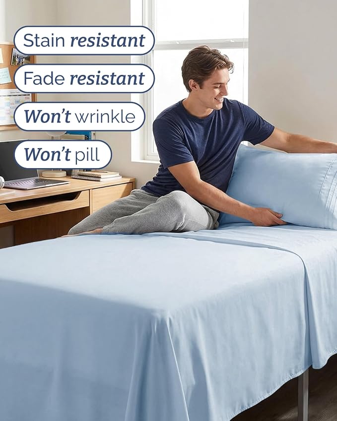 Twin XL 4 Piece Sheet Set - Comfy Breathable & Cooling - Ultra-Soft Hotel Luxury Bedding Set w/ 8-16 Inch Deep Pockets - 1 Flat & 1 Fitted Sheet & 2 Pillowcases - Wrinkle Free & Easy Care - Sky Blue