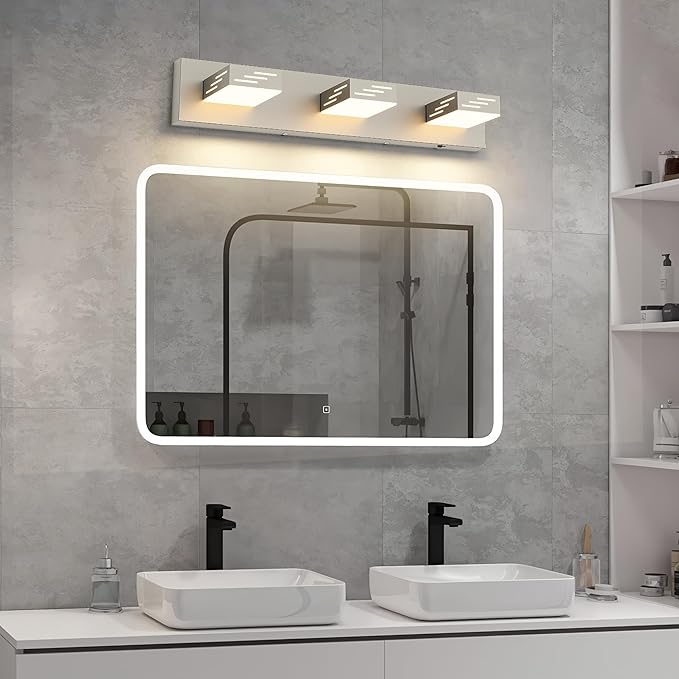 Joosenhouse 3-Light Brushed Nickel Bathroom Vanity Light, 23.6-Inch 5CCT Dimmable LED Vanity Lighting Fixture, 24W Modern Makeup Light with Adjustable Brightness