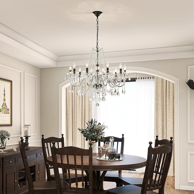 Large Crystal Chandelier, Modern Black Crystal Chandeliers for Dining Room Light Fixture, 10-Lights Large Black Pendant Light Fixtures Luxury Chandelier for Living Room Bedroom Foyer Entryway D26.8''