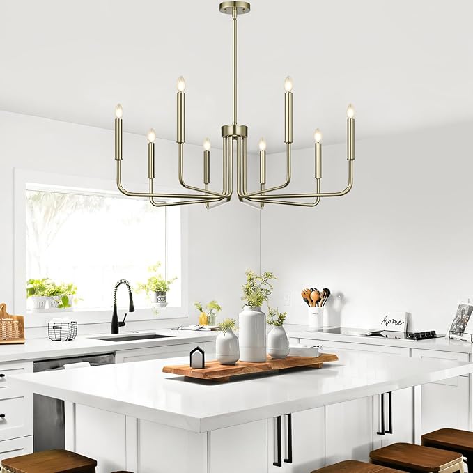 Lynnoland 8-Light Farmhouse Chandelier for Dining Room Lighting Fixtures Hanging, Brass Dining Light Fixtures Industrial Chandelier for Bedroom, Foyer, Hall, Kitchen, Living Room and Entryway