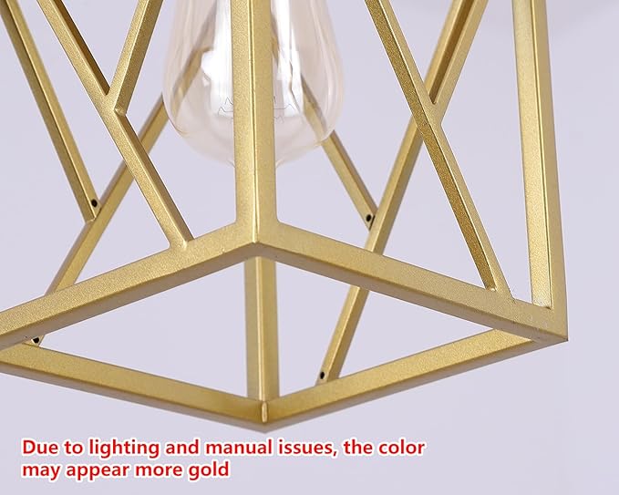 Fivess Lighting Modern Gold Pendant Light with Metal Cage, One-Light Adjustable Rods Mini Pendant Lighting Fixture for Kitchen Island Cafe Bar Farmhouse