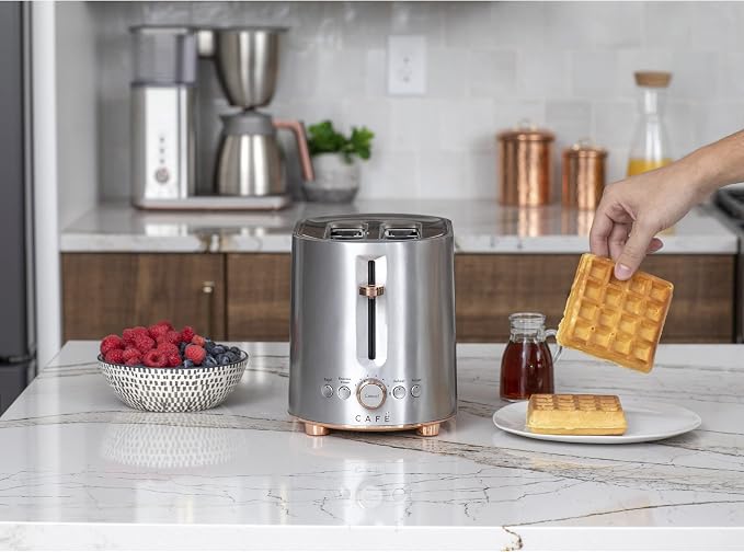 Café Express Finish 2-Slice Toaster | Extra-Wide Slots, Extra Lift for Waffles, Pastries, Texas Toast & More | 4 Pre-Set Functions, 8 Shade Options | Countertop Kitchen Essentials | Stainless Steel