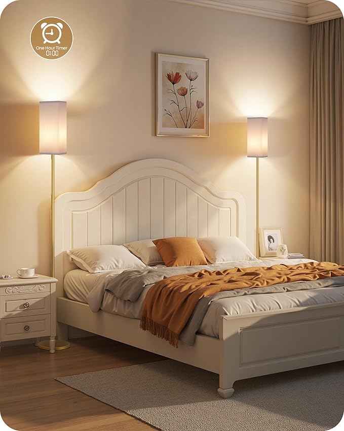 2Pack 64.2” Dimmable Floor Lamp for Living Room with Remote & Foot Switch, Corner Floor Lamp for Bedroom, Includes A19 Bulb, Modern Standing Tall Lamp, ETL Listed White and Gold DCW17LDP205