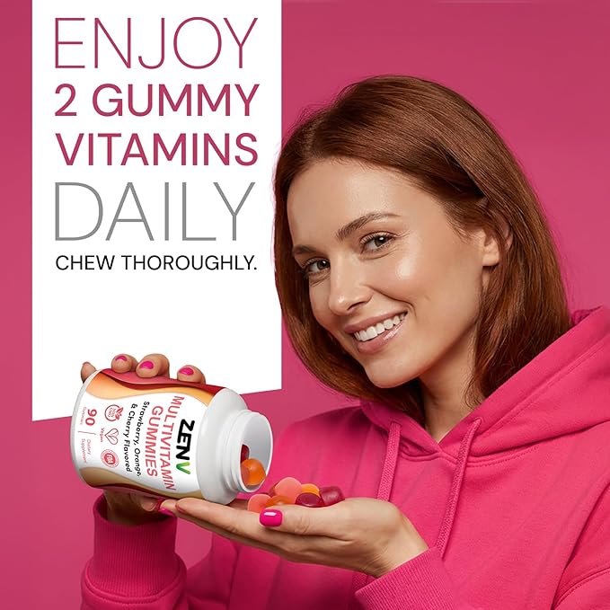 ZENV アダルトマルチビタミングミ、男女兼用デイリーグミビタミン、ミックスフルーツ風味（ストロベリー、オレンジ、チェリー）、栄養補助食品、90粒