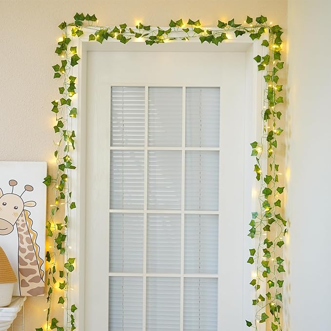 KASZOO 33FT 100 LED Ivy Vine Lights - PVC Plug in Leaf String Lights with Remote & Timer, Pre-Wrapped Garland for Bedroom Wall Garden Decor