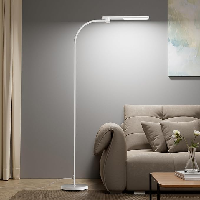 Honeywell LED Floor Lamp for Reading, CRI97 Full Spectrum Gooseneck Floor Lamp, Eye-Caring Dimmable Standing Task Light, 3 Color Temperatures, 77.5" Tall for Living Room, Bedroom, Office