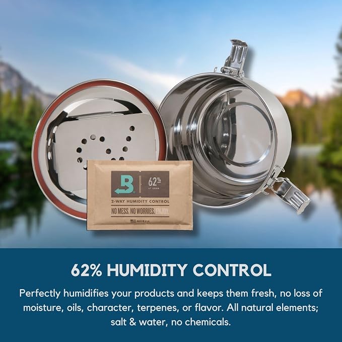 CVAULT | 1/4 lb Container | Air Tight & Light Resistant | Food Grade Stainless Steel | Includes 62% RH humidity pack