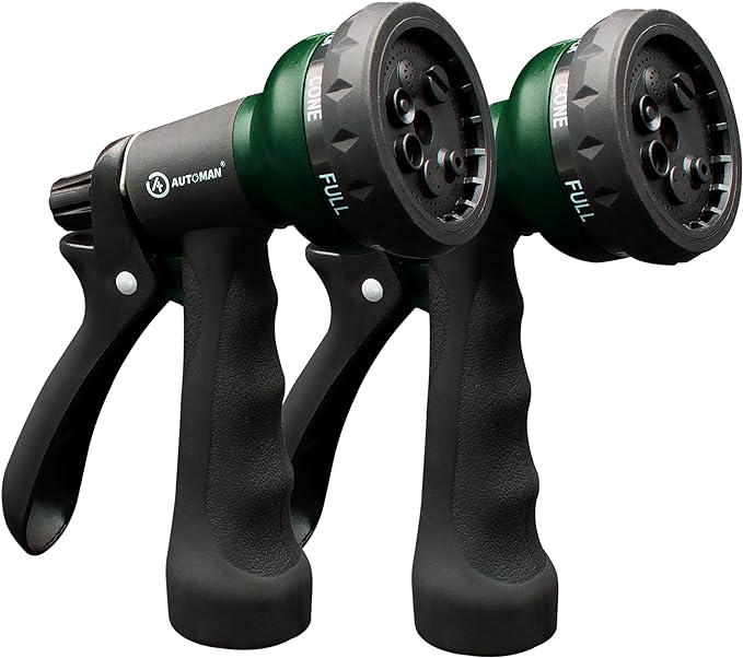 AUTOMAN Garden Hose Nozzle 2PK, ABS Water Spray Nozzle with 7 Adjustable Patterns, Slip Resistant for Watering Plants, Lawn, Garden, Washing Cars, Cleaning, Showering Pets & Outdoor Fun