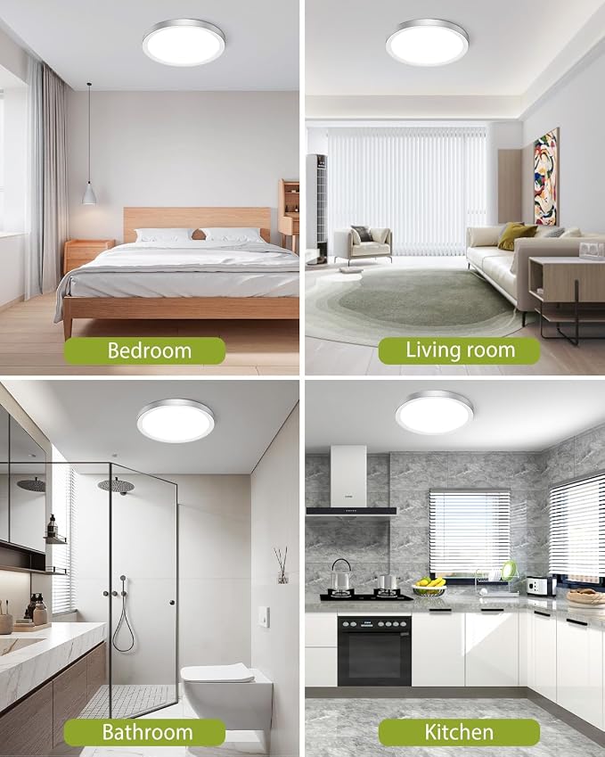 hepside 4PACK Flush Mount LED Ceiling Light Fixture Brushed Nickel, 12Inch 28W, Dimmable 3000K-4500K-6000K Ceiling Lamp 3200LM Low Profile Ceiling Light for Kitchen Bedroom Hallway