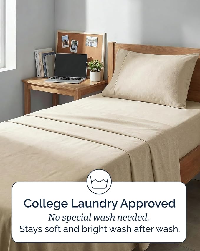 Twin XL 4 Piece Sheet Set - Comfy Breathable & Cooling - Soft Hotel Luxury Bedding Set w/ 8-16 Inch Deep Pockets - 1 Flat & 1 Fitted Sheet & 2 Pillowcases - Wrinkle Free & Easy Care - Heathered Beige